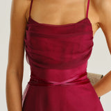 Wine Red Mesh Flowy Slip Midi Dress
