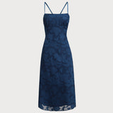 Navy Jacquard Slip Backless Maxi Dress