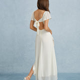 Apricot Sweetheart Neck Slit Chiffon Maxi Dress