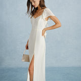 Apricot Sweetheart Neck Slit Chiffon Maxi Dress