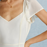 Apricot Sweetheart Neck Slit Chiffon Maxi Dress