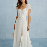 Apricot Sweetheart Neck Slit Chiffon Maxi Dress