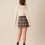 Brown Plaid Straight Mini Skirt