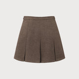 Brown Striped Pleated Mini Skirt