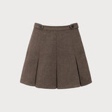 Brown Striped Pleated Mini Skirt