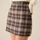 Brown Plaid Straight Mini Skirt