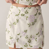 Beige Floral Straight Mini Skirt