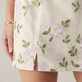 Beige Floral Straight Mini Skirt