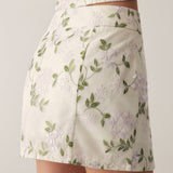 Beige Floral Straight Mini Skirt