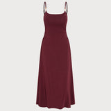 Wine Red X Cross Knit Slip Maxi Dress