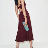 Wine Red X Cross Knit Slip Maxi Dress