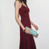 Wine Red X Cross Knit Slip Maxi Dress