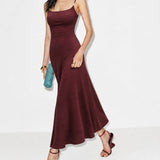 Wine Red X Cross Knit Slip Maxi Dress
