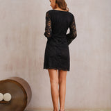 Black Lace Bell Sleeve A-Line Mini Dress