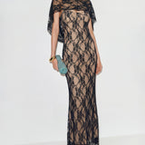 Black Lace Splicing Slip Maxi Dress