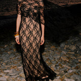 Black Lace Splicing Slip Maxi Dress
