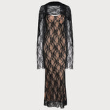 Black Lace Splicing Slip Maxi Dress