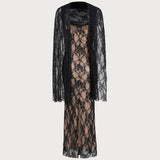 Black Lace Splicing Slip Maxi Dress