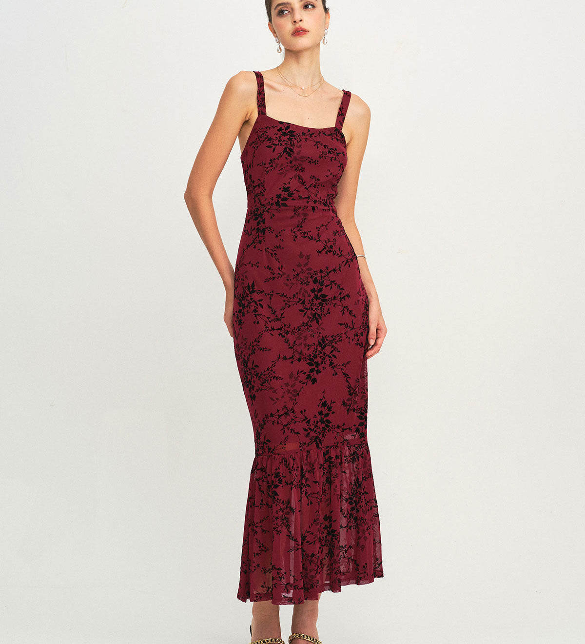 Red Floral Sleeveless Maxi Dress
