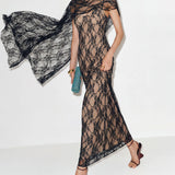 Black Lace Splicing Slip Maxi Dress