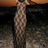 Black Lace Splicing Slip Maxi Dress