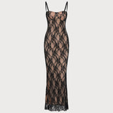 Black Lace Splicing Slip Maxi Dress