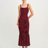 Red Floral Sleeveless Maxi Dress