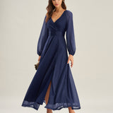 Blue V Neck A-Line Maxi Dress