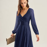 Blue V Neck A-Line Maxi Dress