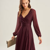 Purple V Neck See Through A-Line Maxi Dresses