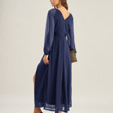 Blue V Neck A-Line Maxi Dress