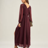 Purple V Neck See Through A-Line Maxi Dresses