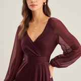 Purple V Neck See Through A-Line Maxi Dresses