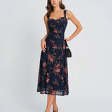 Blue Floral Slip Midi Dress