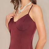 Wine Red Slip A-Line Midi Dress
