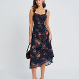 Blue Floral Slip Midi Dress