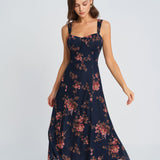 Blue Floral Slip Midi Dress