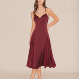 Wine Red Slip A-Line Midi Dress