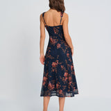 Blue Floral Slip Midi Dress