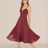 Wine Red Slip A-Line Midi Dress