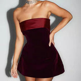 Wine Red Strapless A-Line Mini Dress