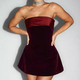Wine Red Strapless A-Line Mini Dress