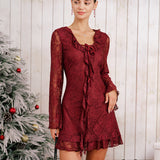 Red Floral Ruffle Mini Dress