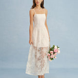 Apricot Sheer Lace Slip Maxi Dress