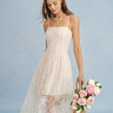 Apricot Sheer Lace Slip Maxi Dress