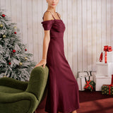 Wine Red Off The Shoulder Maxi Dress