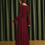 Red Boat Neck Maxi Dress