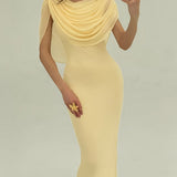 Yellow Cowl Neck Sleeveless Maxi Dress