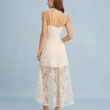 Apricot Sheer Lace Slip Maxi Dress