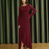 Red Boat Neck Maxi Dress